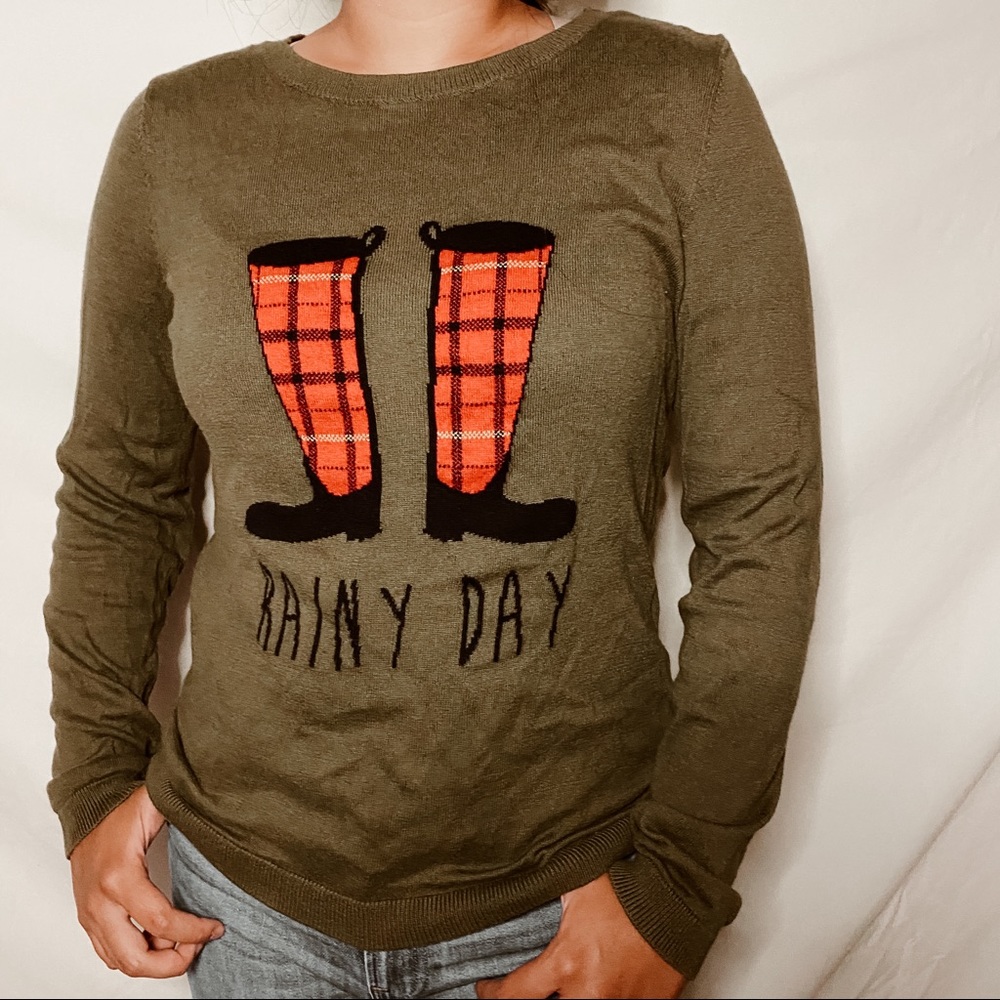 Olive Green Rainy Day Sweater with Leather Elbows